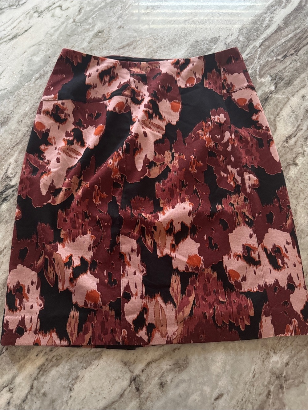 Lysse Abstract Floral Pencil Skirt - Burgundy & Pink &Orange & Black